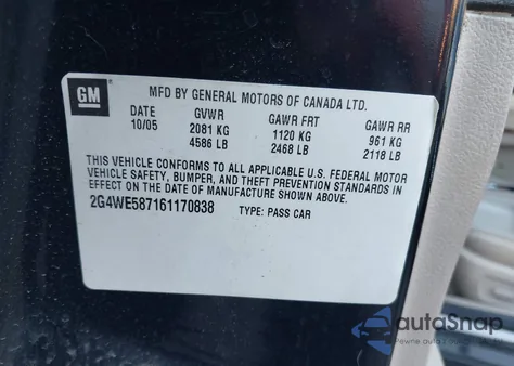 2006 Buick Lacrosse Cxs from USA, damaged, VIN 2G4WE587161170838